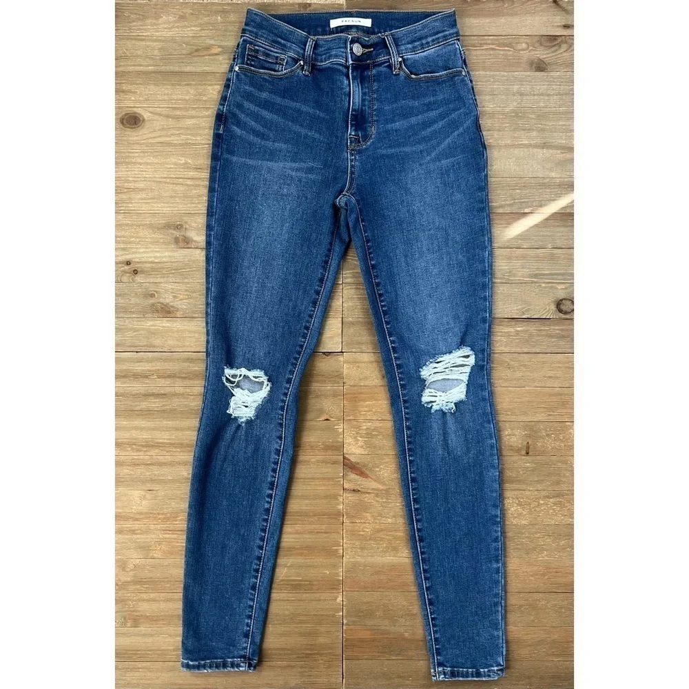PacSun Dark Wash Distressed High Waist Jeggings